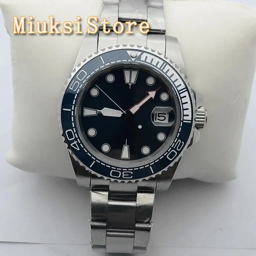 BLIGER 40mm Men s Top Mechanical Watch Silver Case Sapphire Glass Ceramic Bezel Blue Sterile Dial Date Men s Automatic Watch
