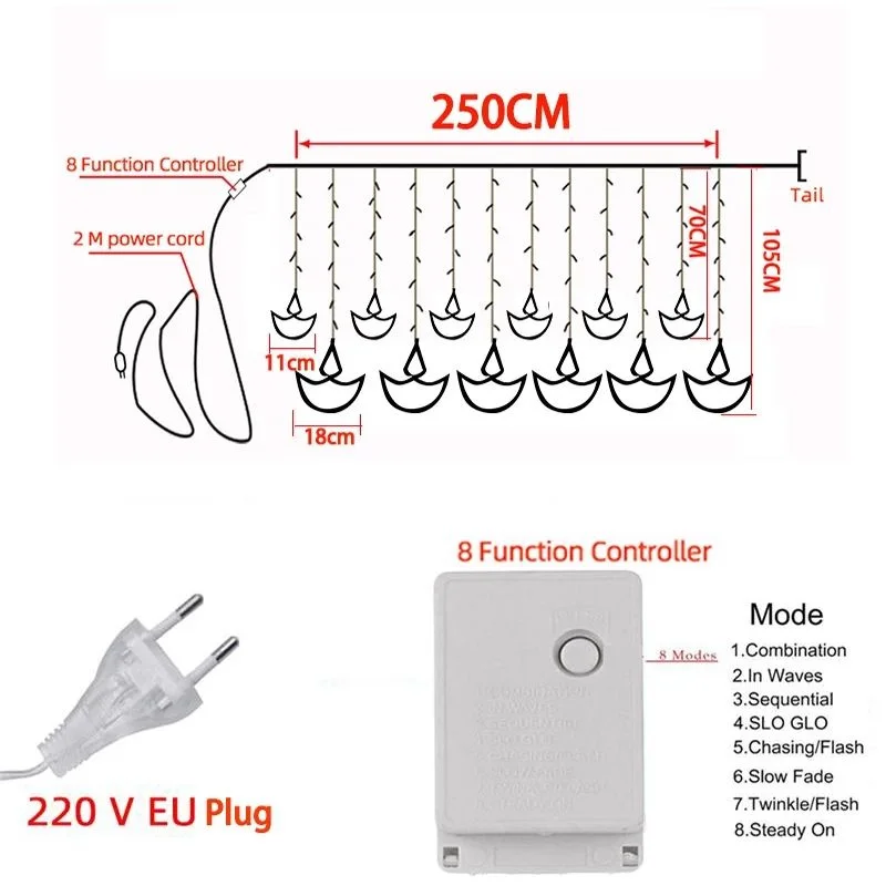 

Creative LED Anchor Shaped Curtain Fairy String Light 220V Christmas Garland Lights for Bedroom Party Wedding Holiday Decoration