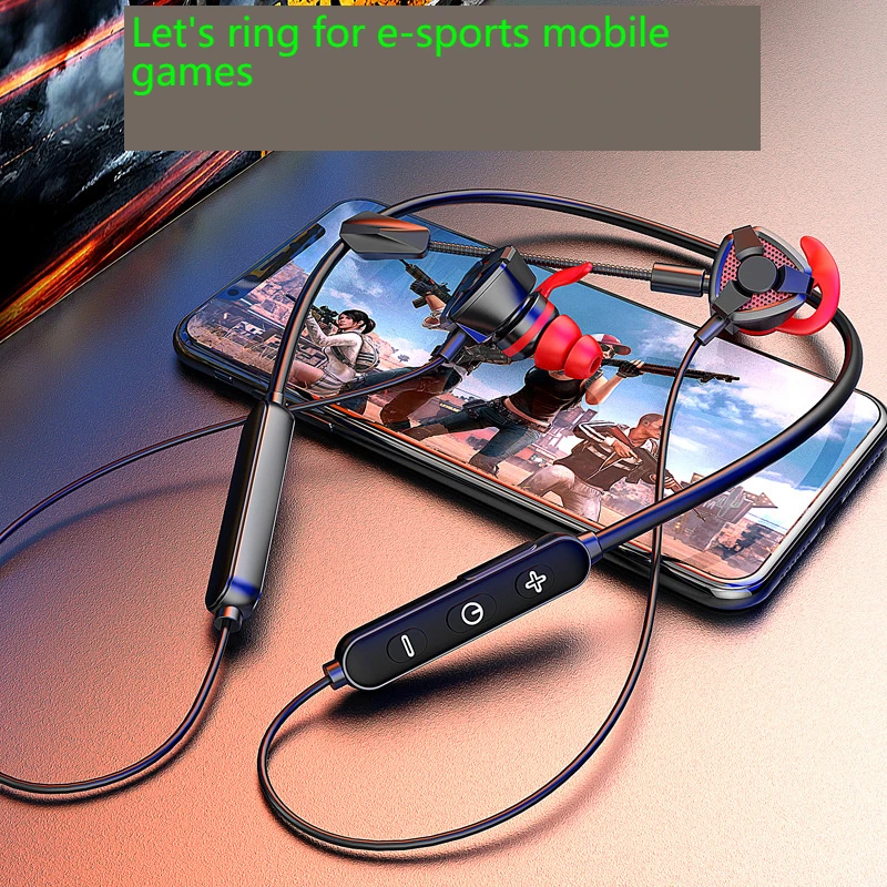 

Headset Wireless Gaming Bluetooth 5.0 Stereo In-Ear Neck-Mounted Earphone Bass With Dual Microphone Earpiece Pluggable For Phone