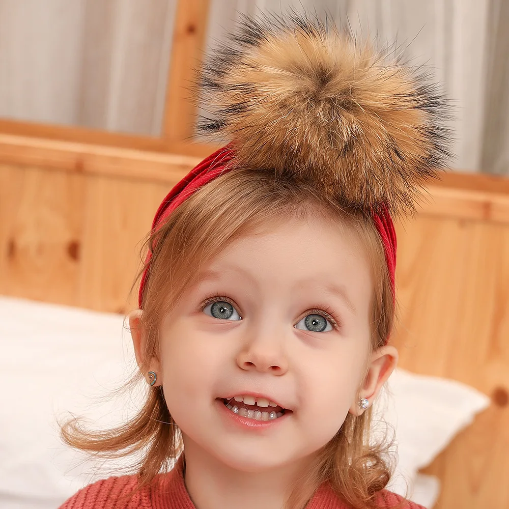 Зимняя детская шапка для девочек с помпоном из натурального меха головной убор