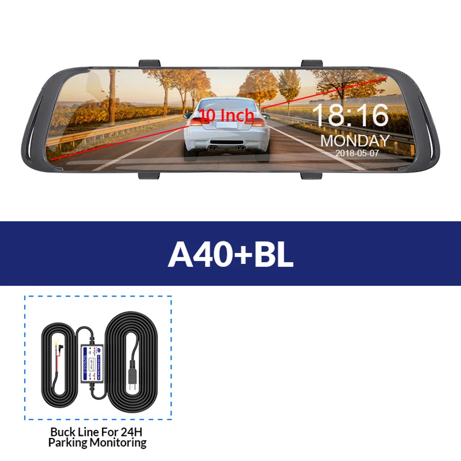 A40-BL E-ACE 7,0 дюймов сенсорный Автомобильный видеорегистратор зеркало FHD 1080P видео рекордер Авто регистратор тире камера двойной объектив с камерой заднего вида - Название цвета: A40-BL