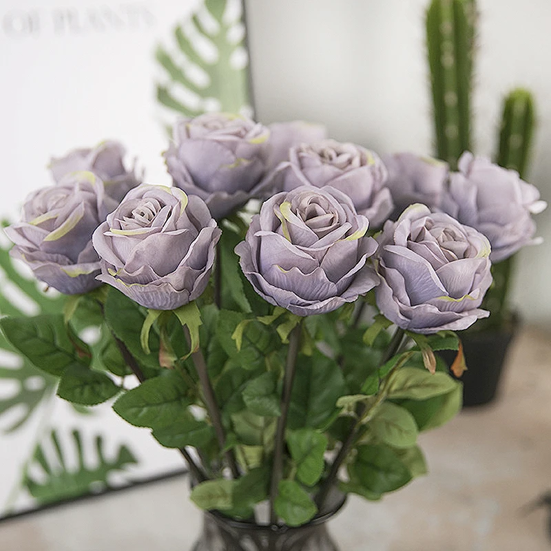 

Artificial Rose Bouquet European Valentine's Day Artificial Flower Single Retro Rose Home Wedding Party Decoration Holiday Gift