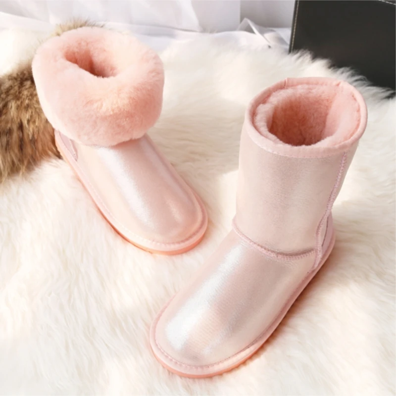 pink pearl G& Zaco/роскошные ботинки из натуральной овечьей кожи в австралийском стиле женские шерстяные зимние ботинки обувь на овечьем меху зимние классические ботинки до середины икры на плоской подошве - Цвет: pink pearl