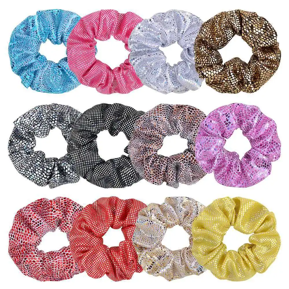 

Korean Fashion New Hair Tie Spotted Fish Scale Bronzing Large Intestine Hair Tie Girl Ponytail Fixed Holiday Gift Headdress 2021