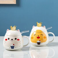 1pcs 480ml cat ceramic cup creative crown lid student water cup holiday gift custom mug japanese cartoon couple mug