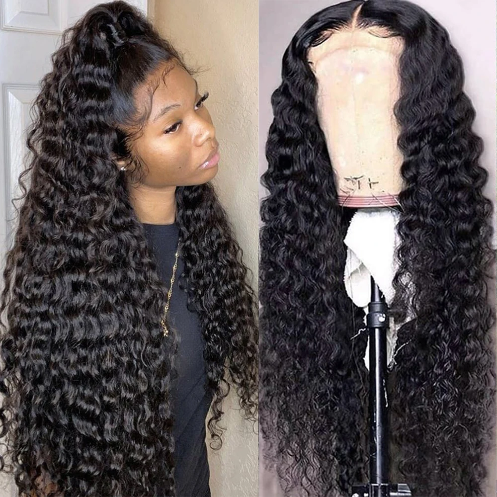 

Brazilian Transparent 5x5 Lace Closure Wig For Women Human Hair Deep Wave Lace Front Wig PrePlucked 30 Inch Water Curly Lace Wig
