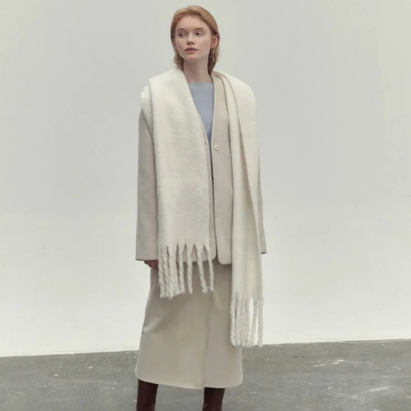 Восковые теплые длинные шарфы x 45 см зимние однотонные кашемировые натуральные