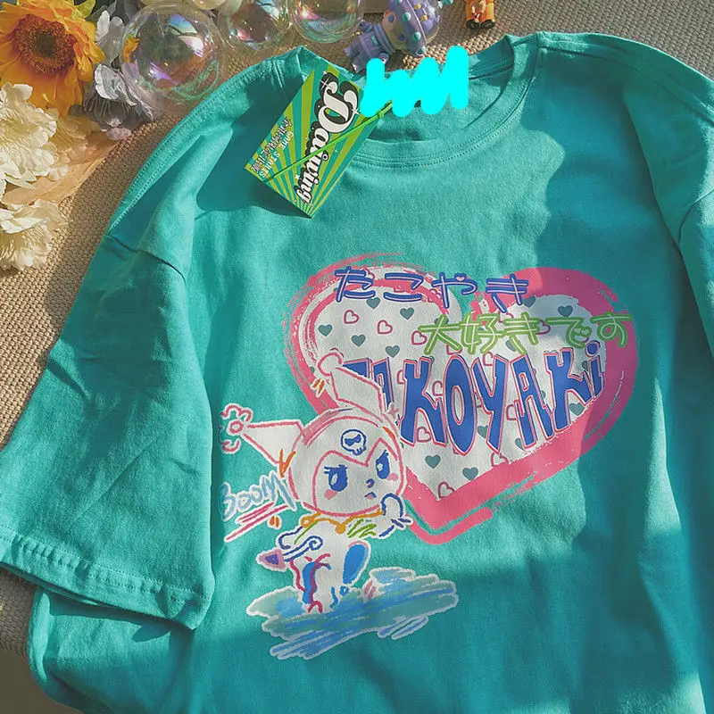 

NEW Cotton Short Sleeve Women's T-shirt Cute Anime Cartoon Print Tops Vintage Harajuku Streetwear Loose Top Summer Simple Tees