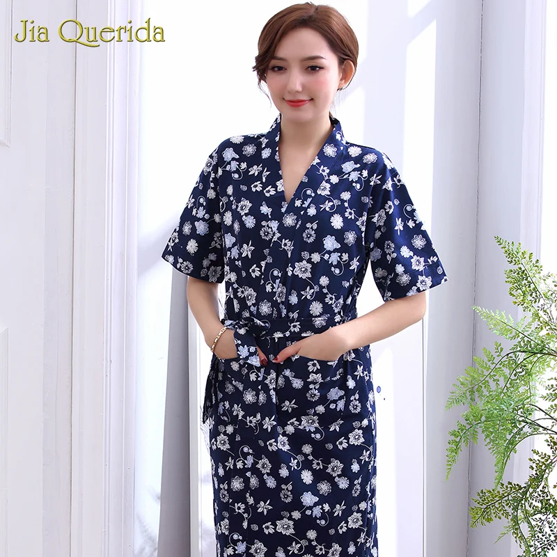 Хлопок нижнее белье халат японские кимоно размера плюс для женщин Домашняя