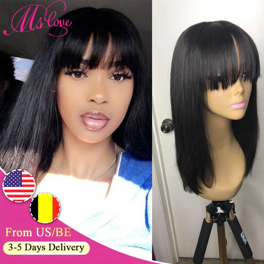 Кости прямые парики с челкой человеческие волосы бесклеевой бахрома парик 613