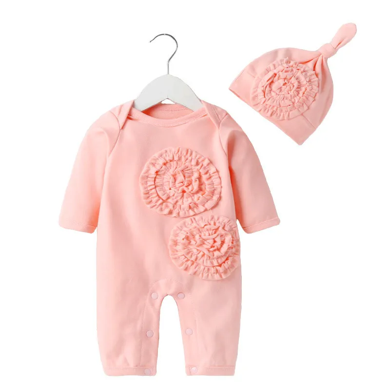 

2021 Newborn Baby Girl Clothes Fall Cotton Lace Princess Style Baby Jumpsuit 3 6 9 12 Months Infant Romper Headband