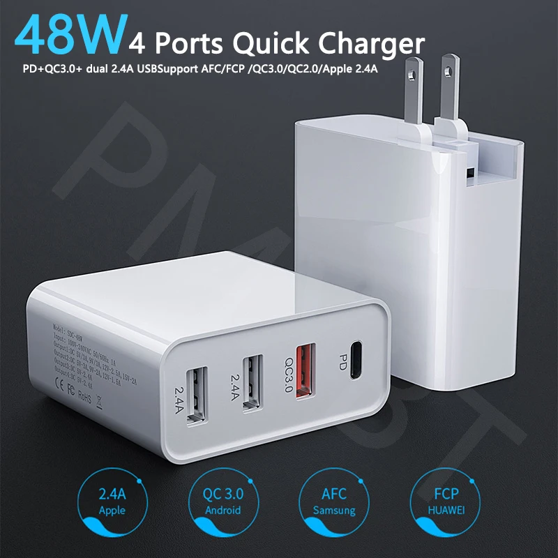 48w pd type c and 3 usb port charger eu us au uk plug phone adapter wall charger qc3 0 quick charging for iphone huawei honor 9x free global shipping