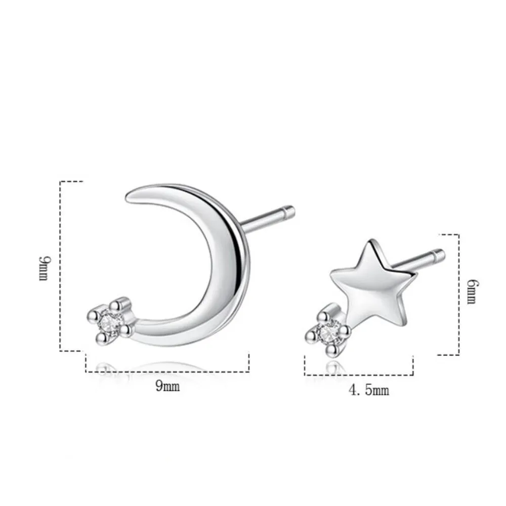 

925 Sterling Silver Stud Earrings High Quality Woman Fashion Jewelry New Star Moon Crystal Zircon Hot Sale Earrings