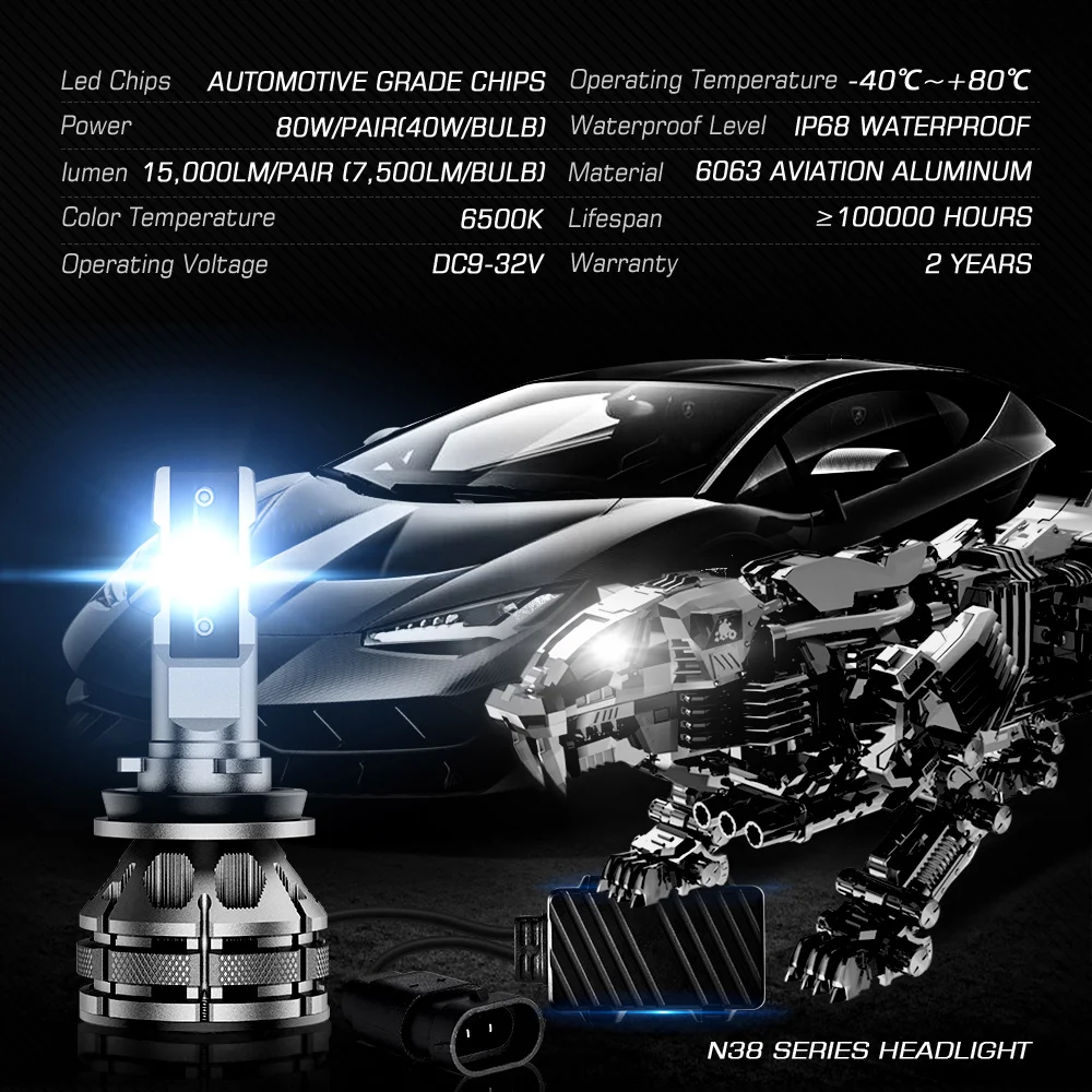 Лампы светодиодные автомобильные NOVSIGHT H11 80 Вт 9003 лм H4 H7 H1 H3 H13 9005 9006 9007 9012