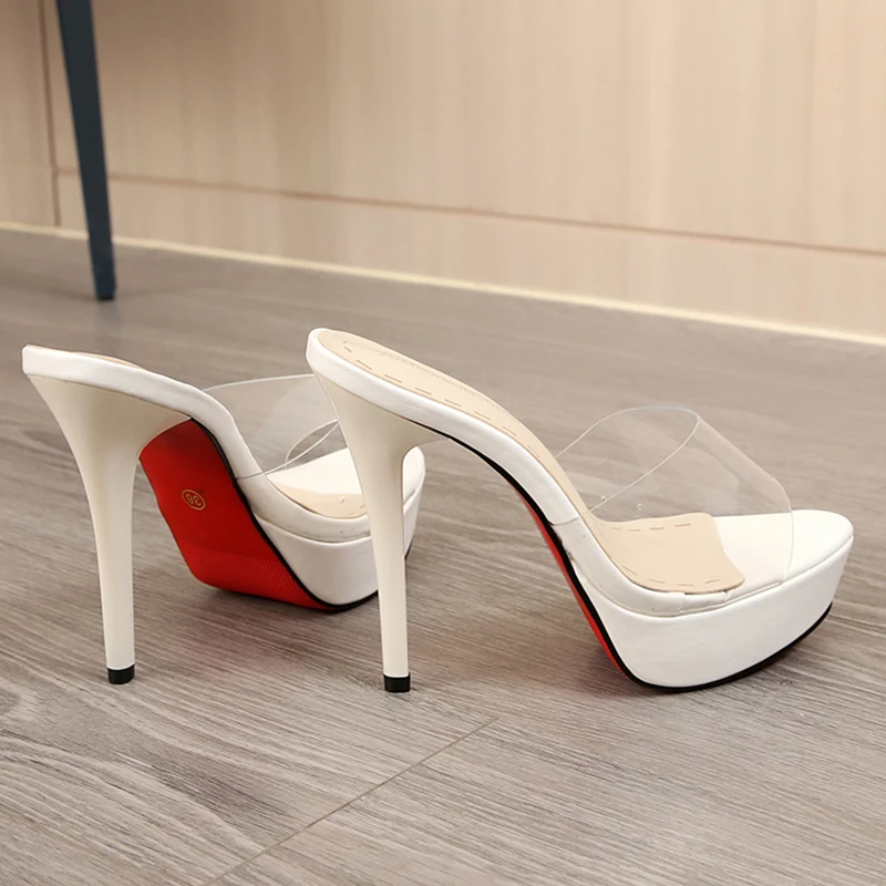 Сандалии женские на тонком каблуке 12 см пикантные прозрачные Водонепроницаемые