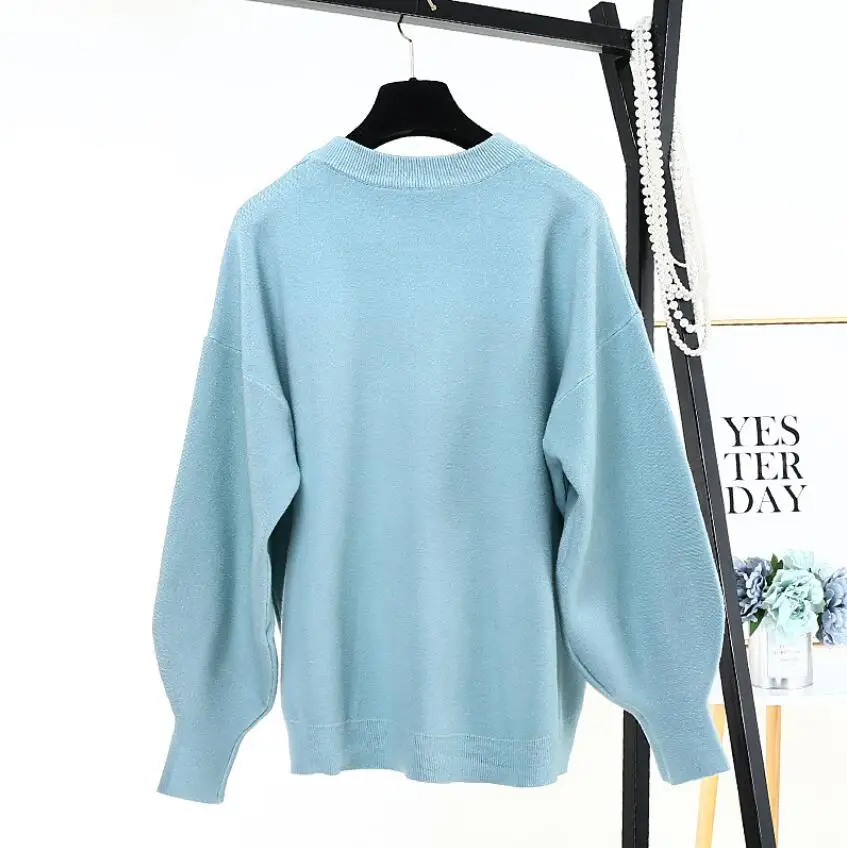 

Pull Femme 2020 Winter Autumn Oversized Knitted Cashmere Blend Sweater Women Lantern Sleeve Basic Thicken Pullovers p2030