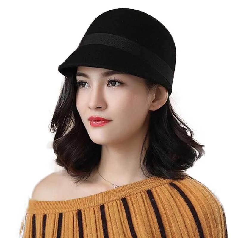 

Fibonacci Duckbill Equestrian Knight Fedoras Wool Felt Hats for Women Cap Fashion Black Fedora Hat