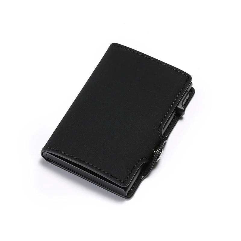 black DIENQI Анти Rfid кредитный держатель для карт Чехол Мужской скользящий кожаный id держатель для карт банк Алюминиевый металлический кошелек сумка для кредитных карт popwallet - Цвет: black