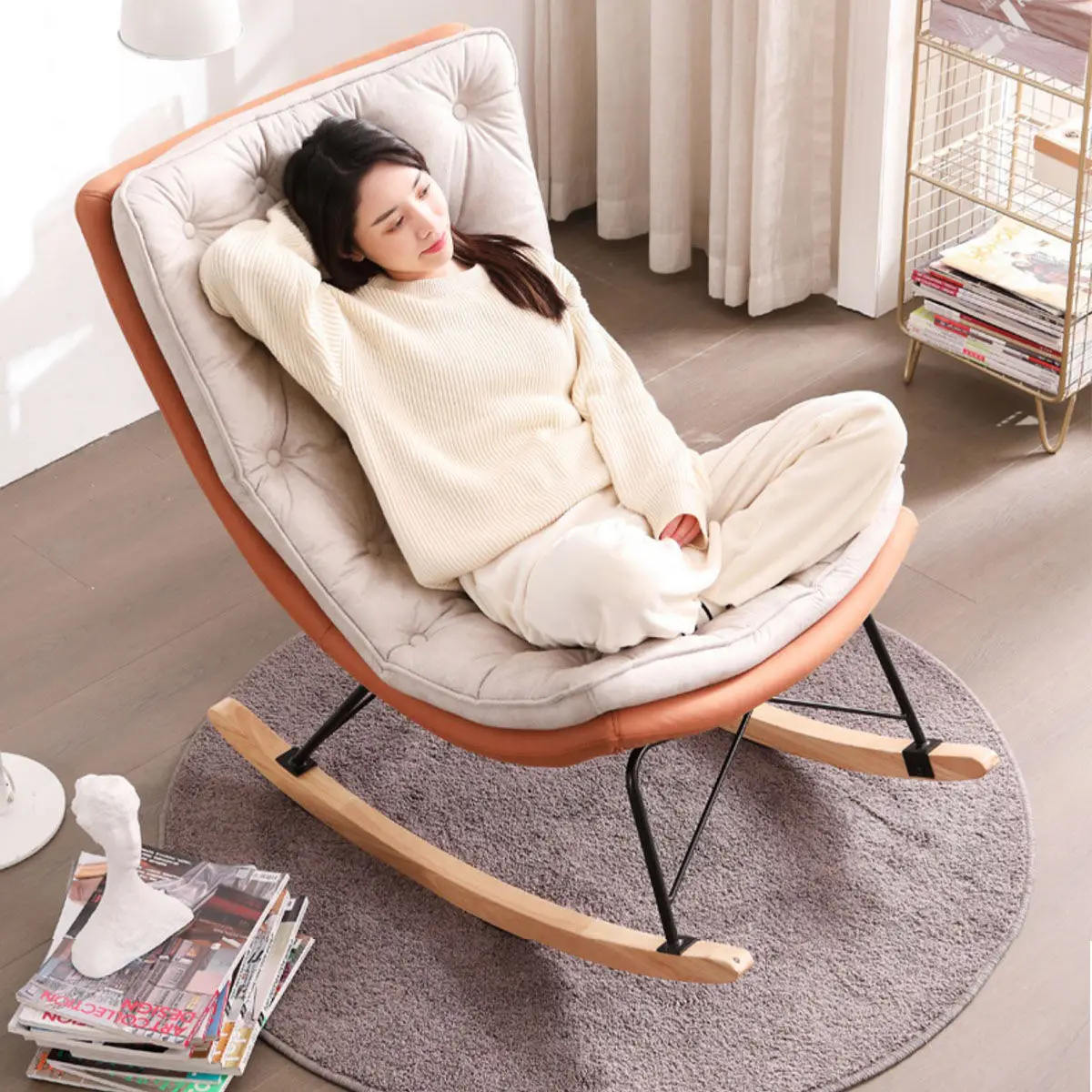 

Net celebrity rocking chair reclining sitting adult leisure lazy single sofa adult recliner home balcony nap chair كرسي استرخاء