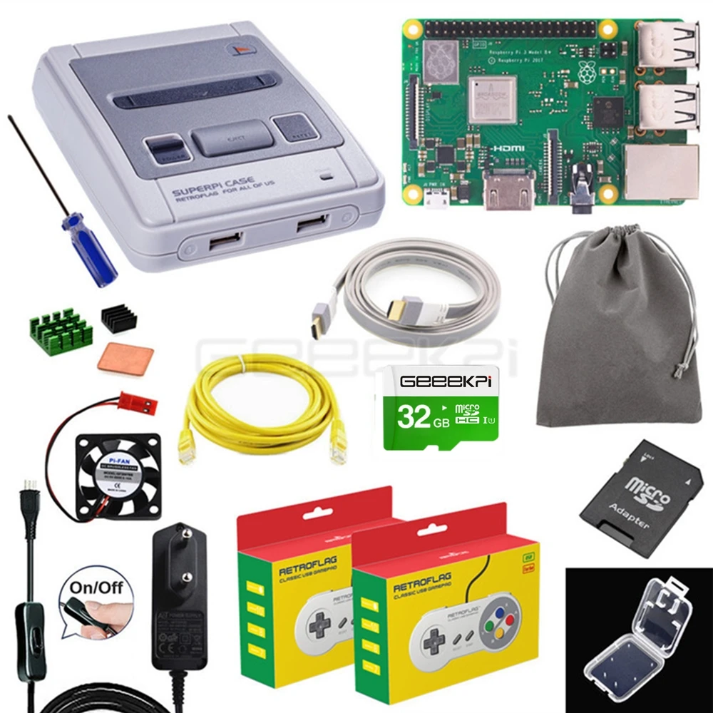 CASE RPI Full Kit Чехол GeeekPi Retroflag SUPERPi-J NESPi чехол с дополнительным игровым контроллером для Raspberry Pi 3B Plus(3B+)/3B - Цвет: CASE RPI Full Kit