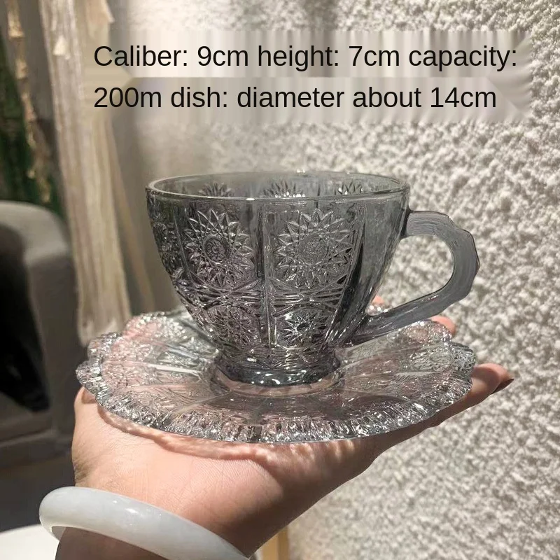 

Coffee Cup Set Light Luxury Nordic Small Glass Cup Saucer Creative Sun Flower Latte Small Exquisite European Saucer