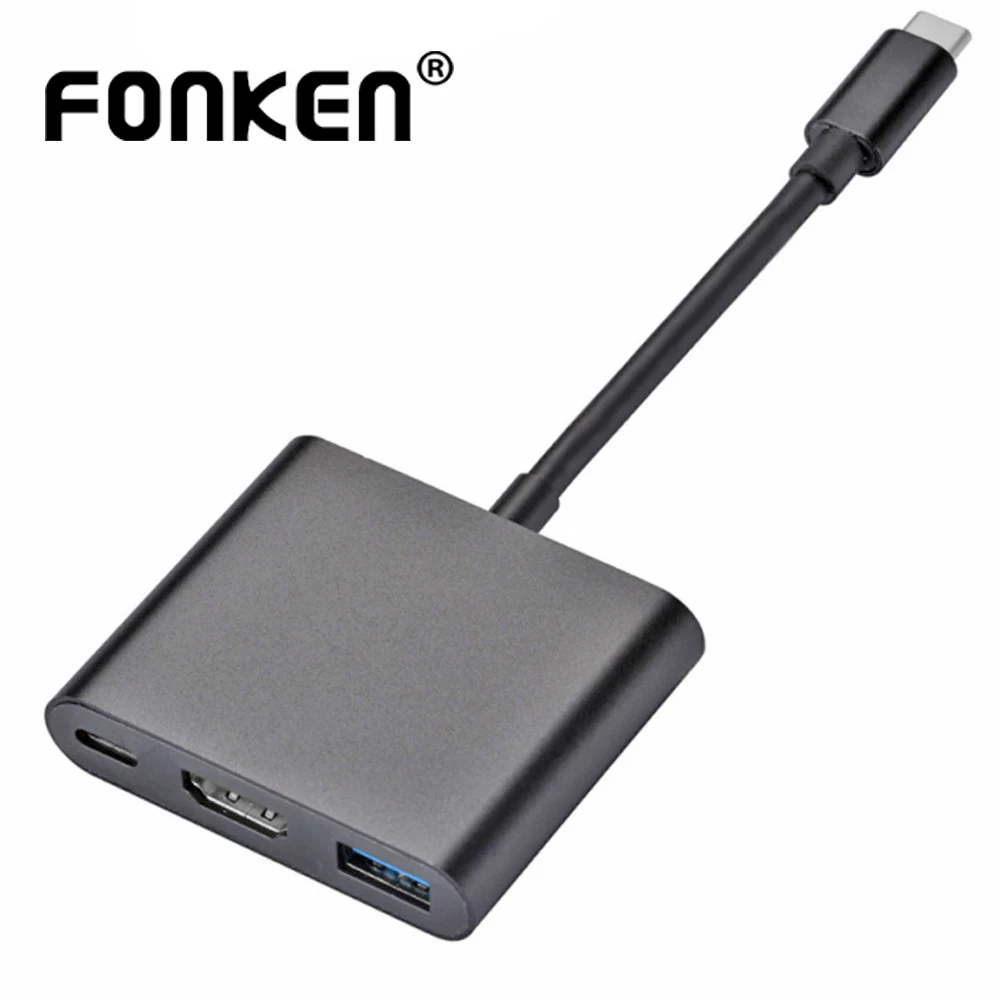 

Адаптер-конвертер FONKEN с USB Type C на HDMI для Macbook Pro, Samsung S9, S10, Удлинительный кабель для ноутбука, адаптер 3 в 1