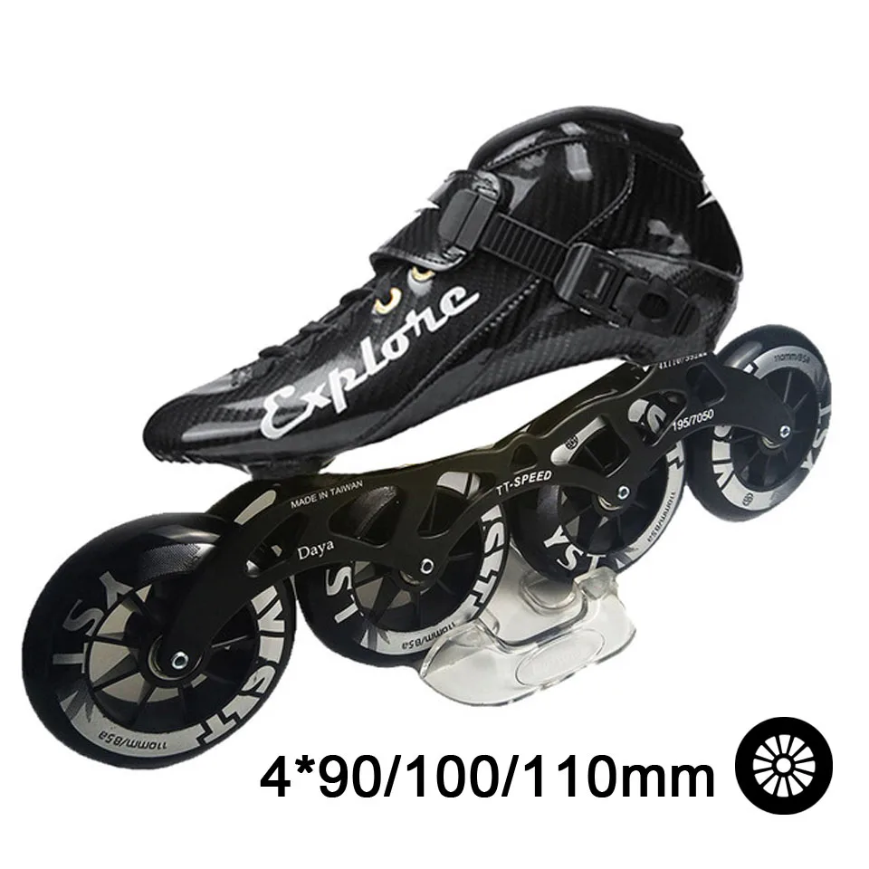 Black 4 wheels ISPORTS скоростные роликовые коньки из углеродного волокна для соревнований 3*125 мм или 4*100/110 мм уличные гоночные коньки Patines роликовые коньки SH56 - Цвет: Black 4 wheels