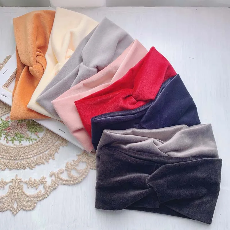 

Winter Plush Cross Velvet Headbands For Women Girls Solid Soft Twisted Knitted Cotton Hairbands Turban Headwrap Hair Accessories