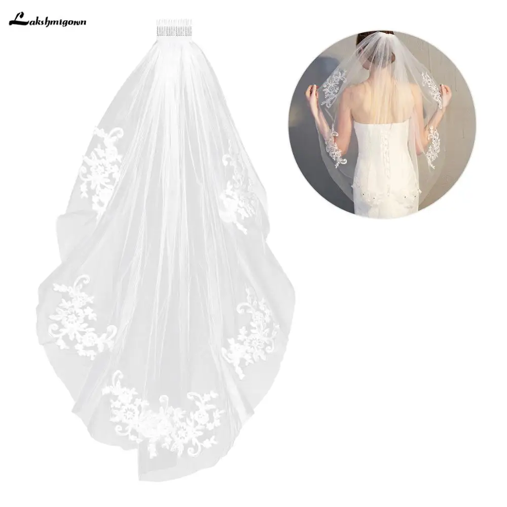 Lace Wedding Veil Bridal Veils Elegant Rhinestone Hair Accessory Hearwear Heardress for Baptism Wedding Communion