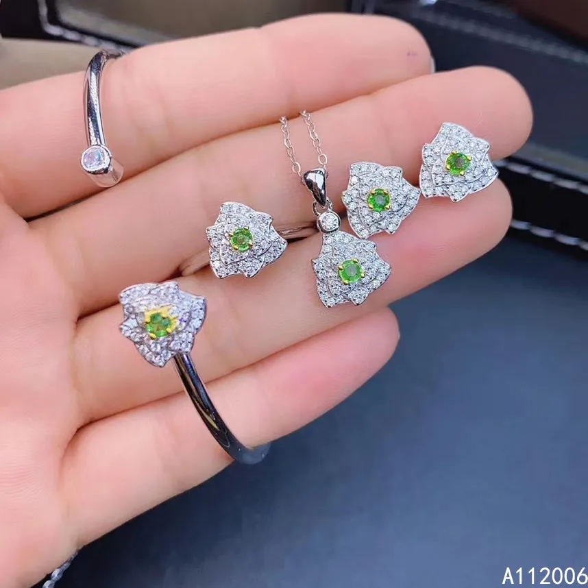 

KJJEAXCMY fine jewelry 925 sterling silver natural Tsavorite earrings ring pendant bracelet luxury ladies suit support testing