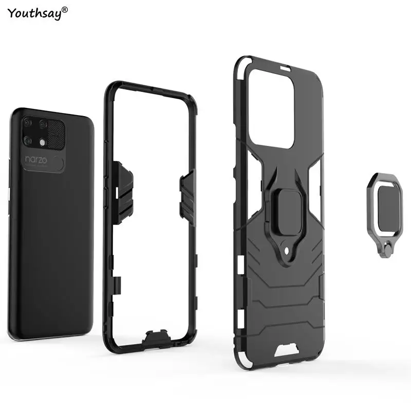 For Realme Narzo 50A Case for Realme Narzo 50A 50i Cover Funda Shell Shockproof Ring PC Holder Phone Bumper For Realme Narzo 50A