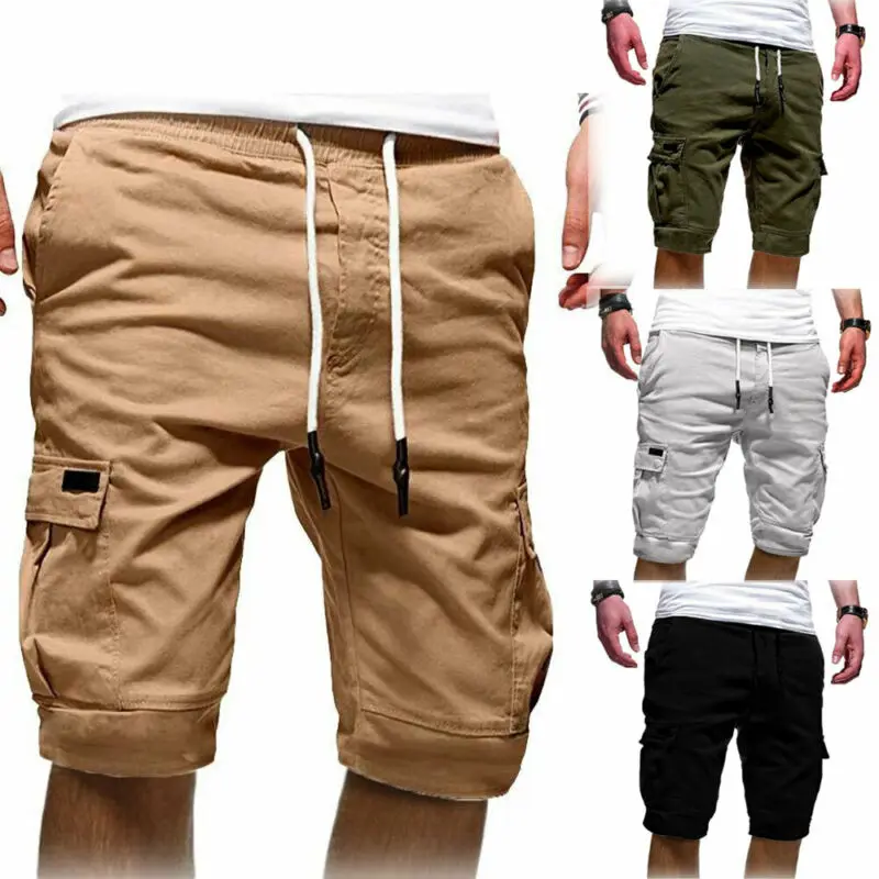 

Summer Men's Casual Comfy Shorts Baggy Gym Sport Jogger Elastic Waist Pockets Knee-Length Shorts Black Green White KHaki Gray