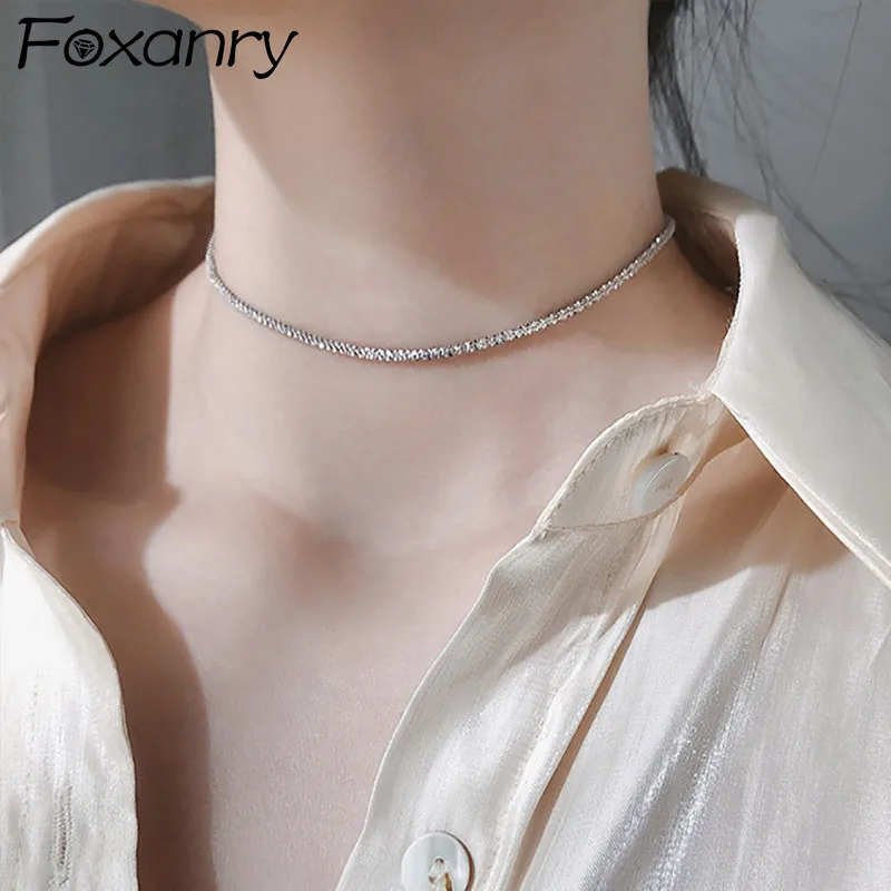 

Foxanry Minimalist Silver Color Sparkling Choker Necklace Charm Women Couples Trendy Elegant Birthday Party Jewelry Gift