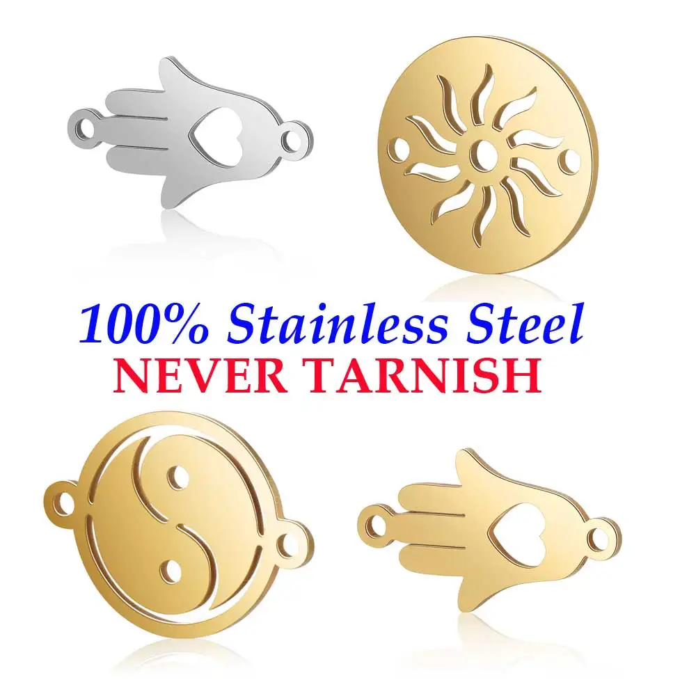 

5 Pieces Sun Yin Yang Hamsa Hand Connector Wholesale 100% Stainless Steel AAAAA Quality Jewelry Connectors Never Tarnish
