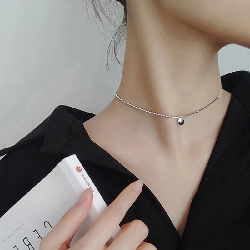 

Real 925 silver necklace women Lucky pendant choker necklace silver chain collar length adjustable fashion silver jewelry gift