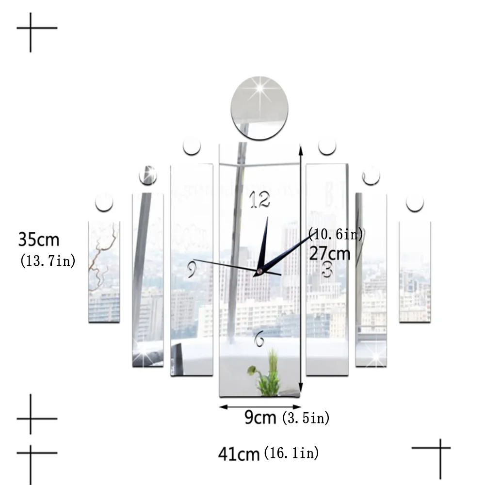 

Mirror Wall Clock Stickers DIY Rectangular 3D Stereo Mute Clock Wall Stickers for Home Decoration