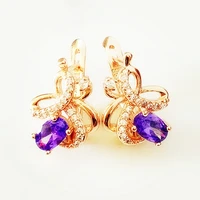 flower shape women earrings jewelry purple stone office style rose gold 585 color jewelry korean drop earrings