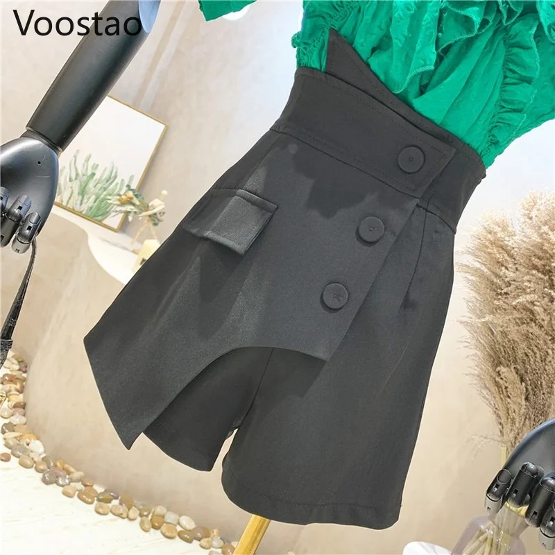 

Elegant Korean Shorts Women Summer Solid High Waist Mini Shorts Skirts Autumn Female Office Lady Irregular Chic A-Line Shorts