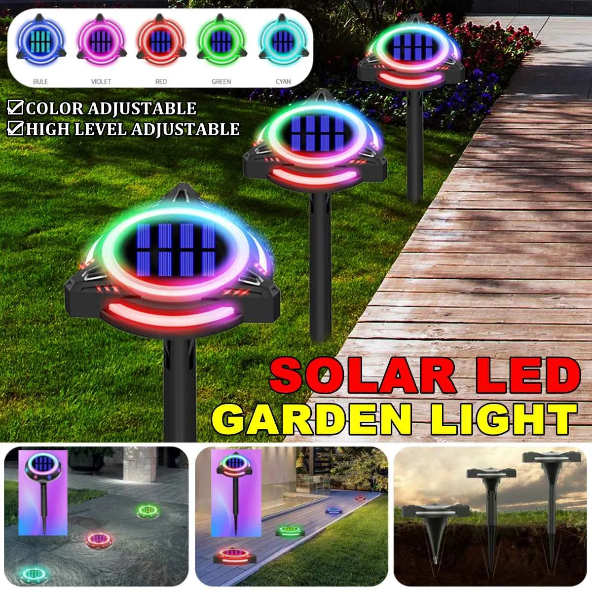 

Solar Ground LED Colorful Circular Buried Lamp Atmosphere Garden Light Outdoor Pathway Waterproof High Level Adjustable