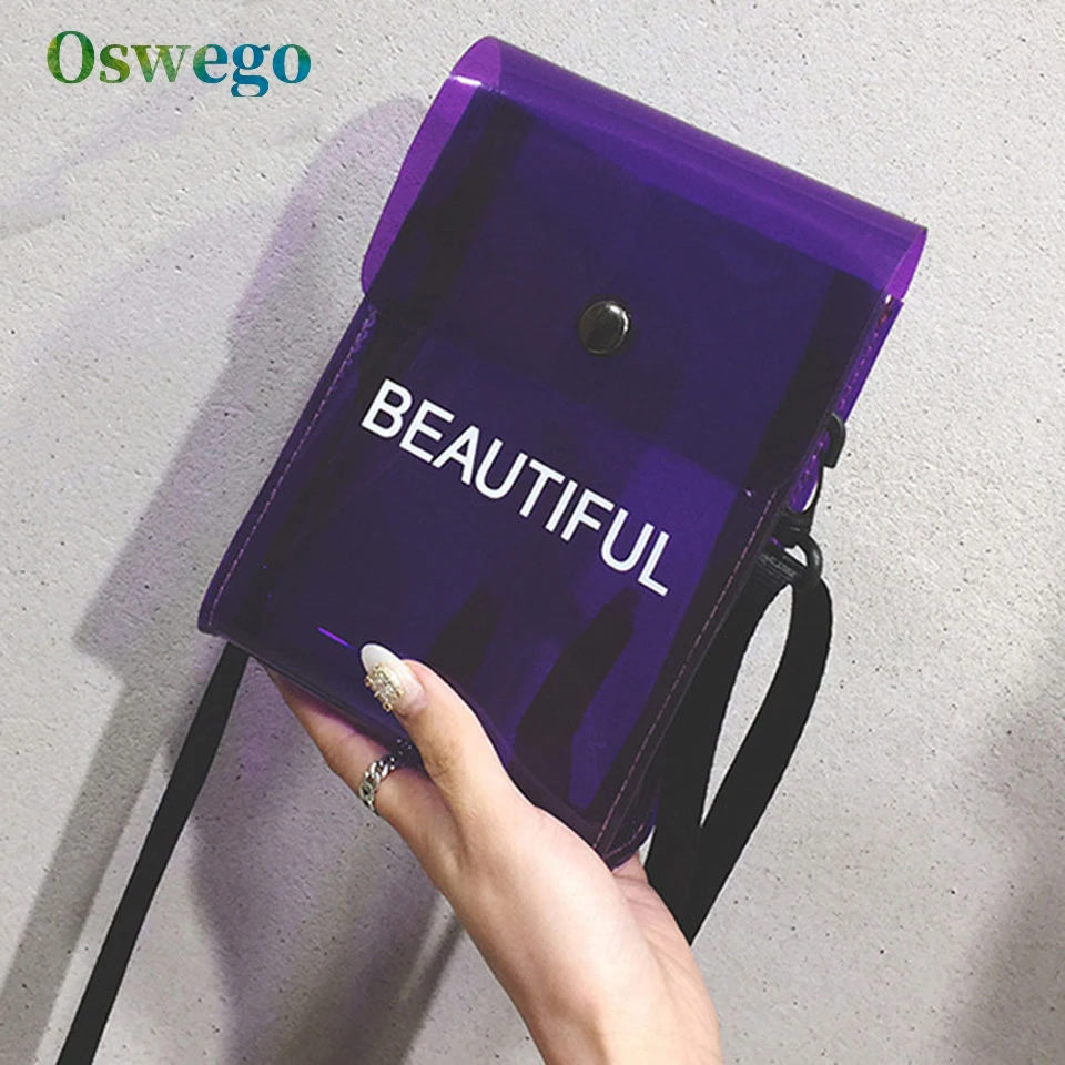 

Oswego Laser Messenger Bag For Women Candy Color Letter Fashion Wild Mini Crossbody Bag Jelly Pvc Transparent Summer Bag 2020