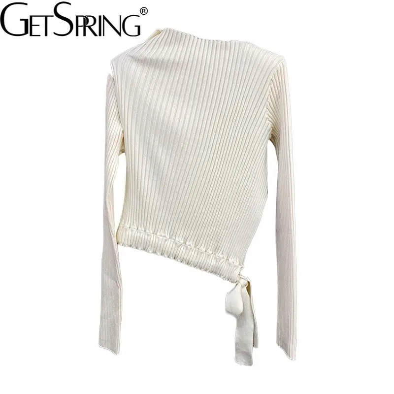 

Getspring Women Sweater Bandage Slash Neck Black White Pullover Sweaters Plus Size Irregular Loose Knitting Tops 2012 Fashion