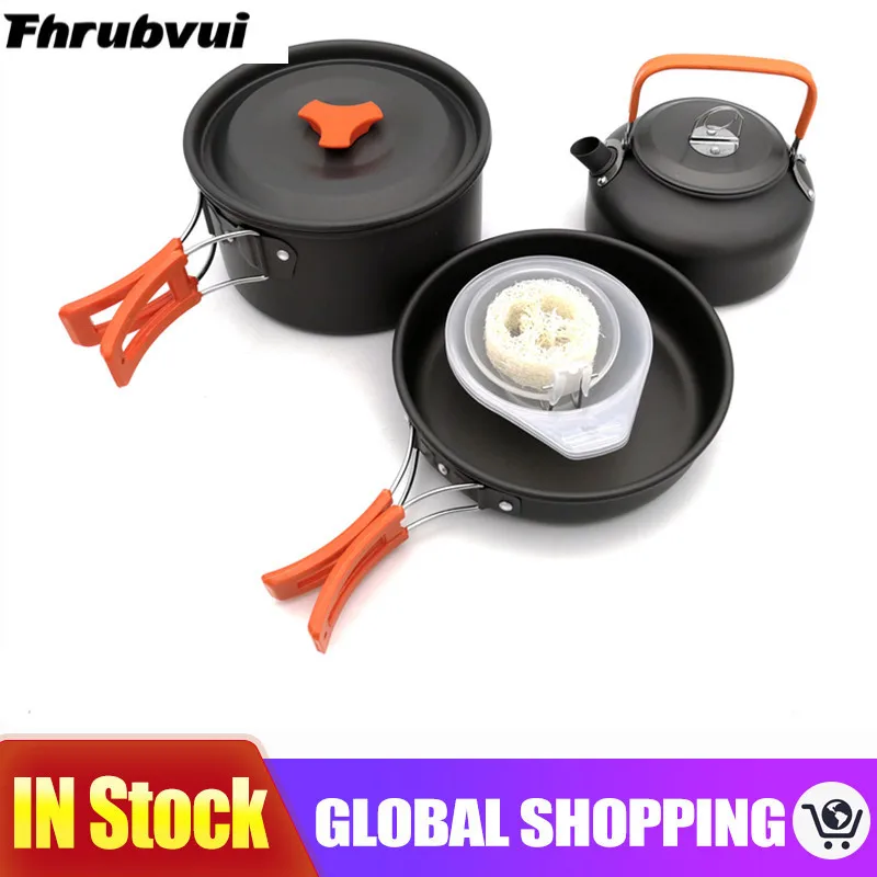 

Outdoor Pots Pans Camping Cookware Picnic Cooking Set Non-stick Tableware with Stove for 2-3 Person Pot Pan Teapot Set