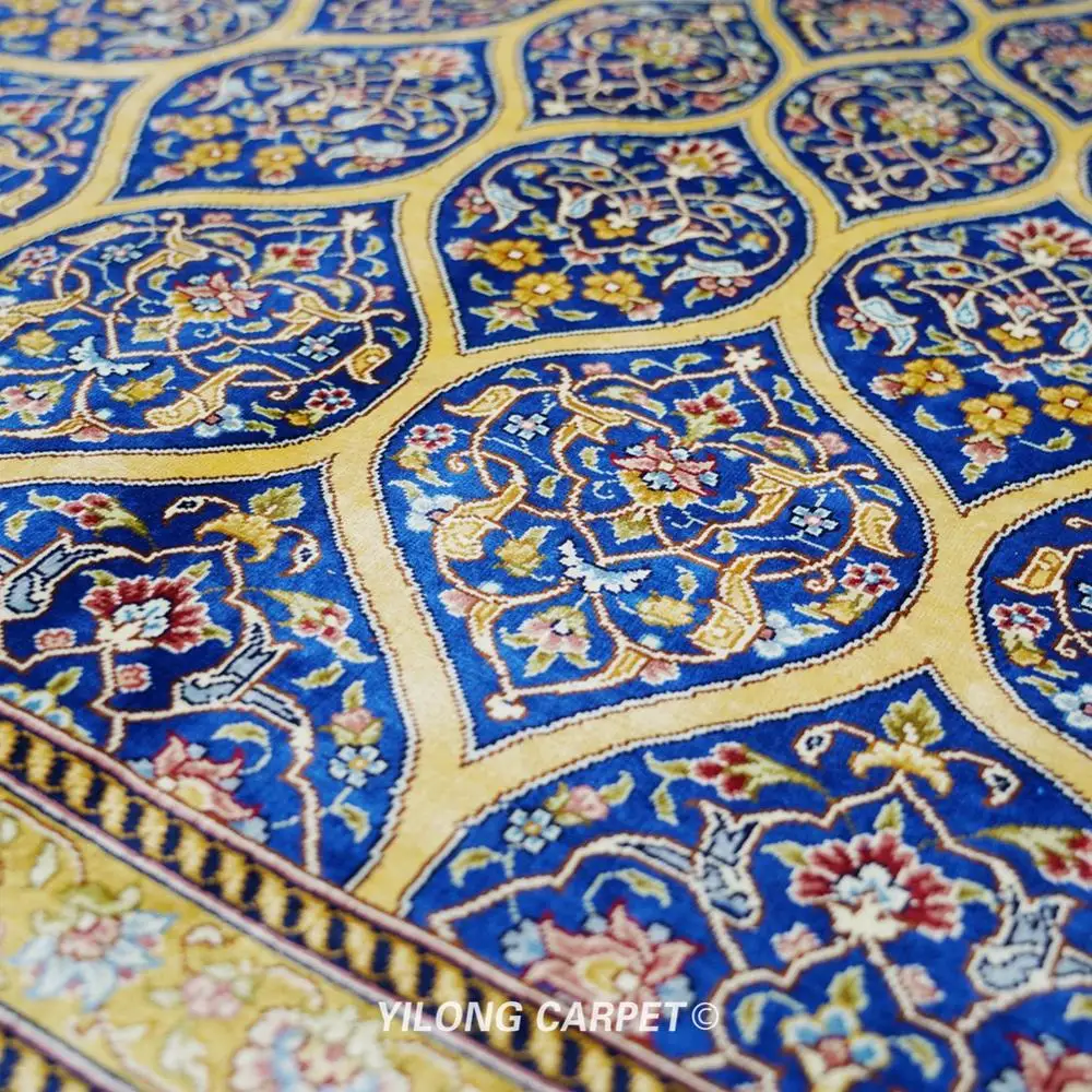 Kopen Yilong 8 'X 10' Handgemaakte Qum Zijde Tapijt Medaillon Floral Blue Hand Geknoopt Thuis Tapijt (TJ161A)