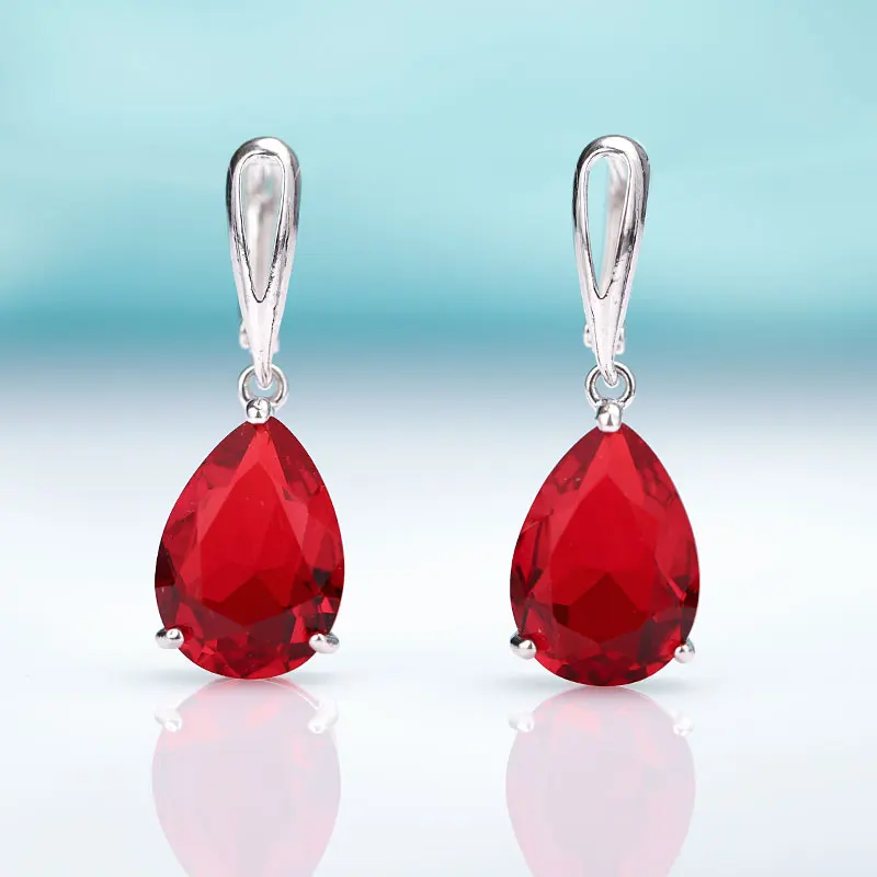 silver red MAIKALE New Water Drop Gradient Blue Long Earrings Women Fashion Rose Gold Fine Jewelry Tourmaline Zircon Glass Dangle Earrings - Окраска металла: silver red