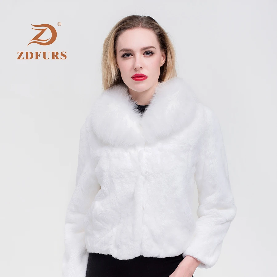 ZDFURS*2019 new Winter Women's Rabbit Fur Coat Fox Fur Collar Thicken Plus Size real rabbit  Fur Coats Overcoat genuine fur coat