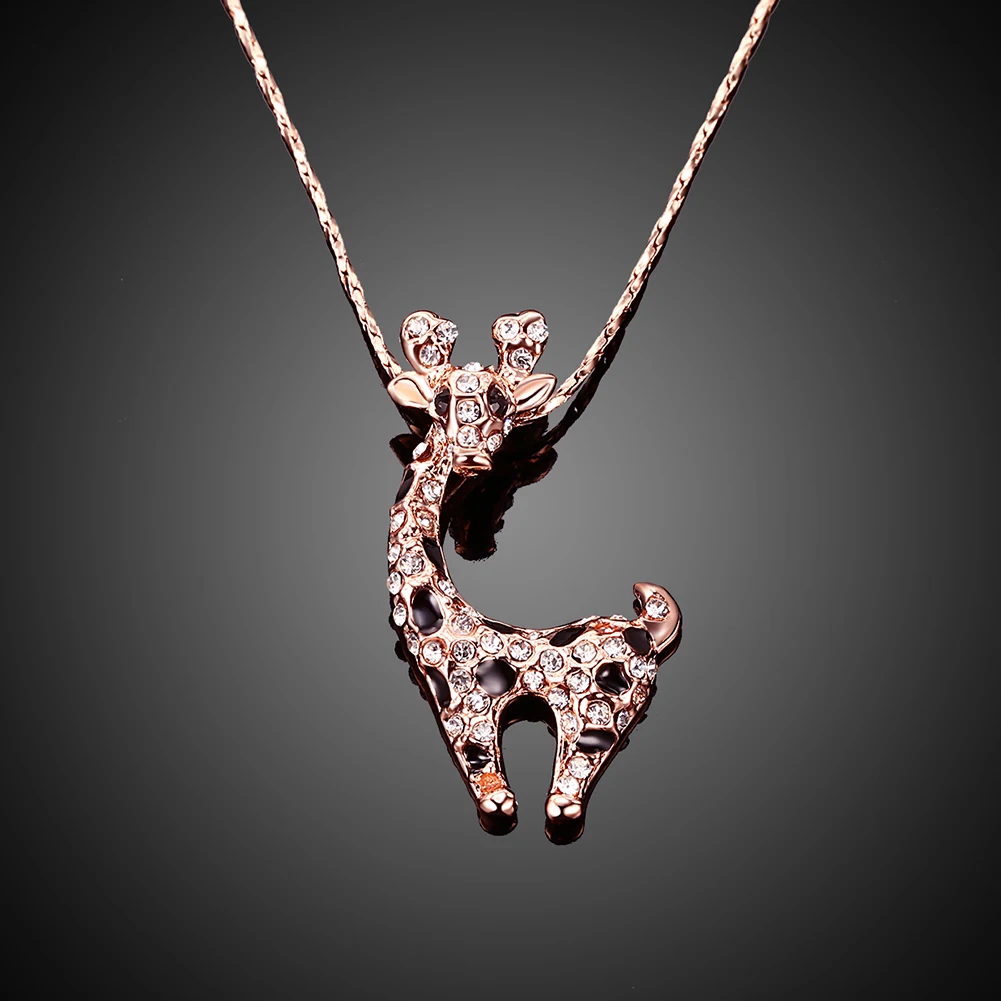 

INALIS Cute Giraffe Pendant Necklaces For Women 5A Clear Cubic Zirconia Rose Gold Color Animal Necklace Party Fashion Jewelry