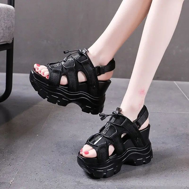 

Slope heel casual sports sandals women summer new style wild thick bottom mesh fish mouth sandals super high heel X809