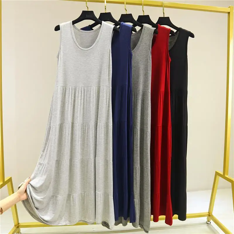 

Loose Modal Nightdress Women Sleepwear Spring Summer Sleeveless Nigtgown Nightwear Casual Sexy Bathrobe Long Home Dressing Gown
