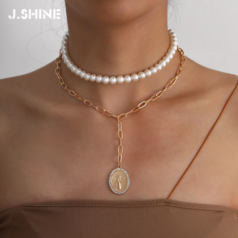 Ожерелье JShine в готическом стиле женское длинная цепочка с кулоном виде монеты