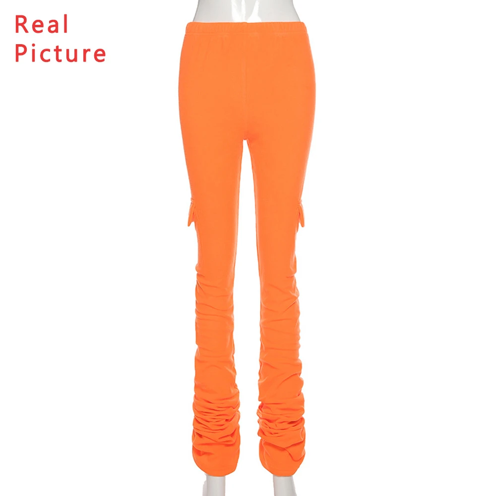 

Stacked Sweatpants Pockets Elastic Waist Sweatpants Women Solid Color Stacked Pants Streetwear